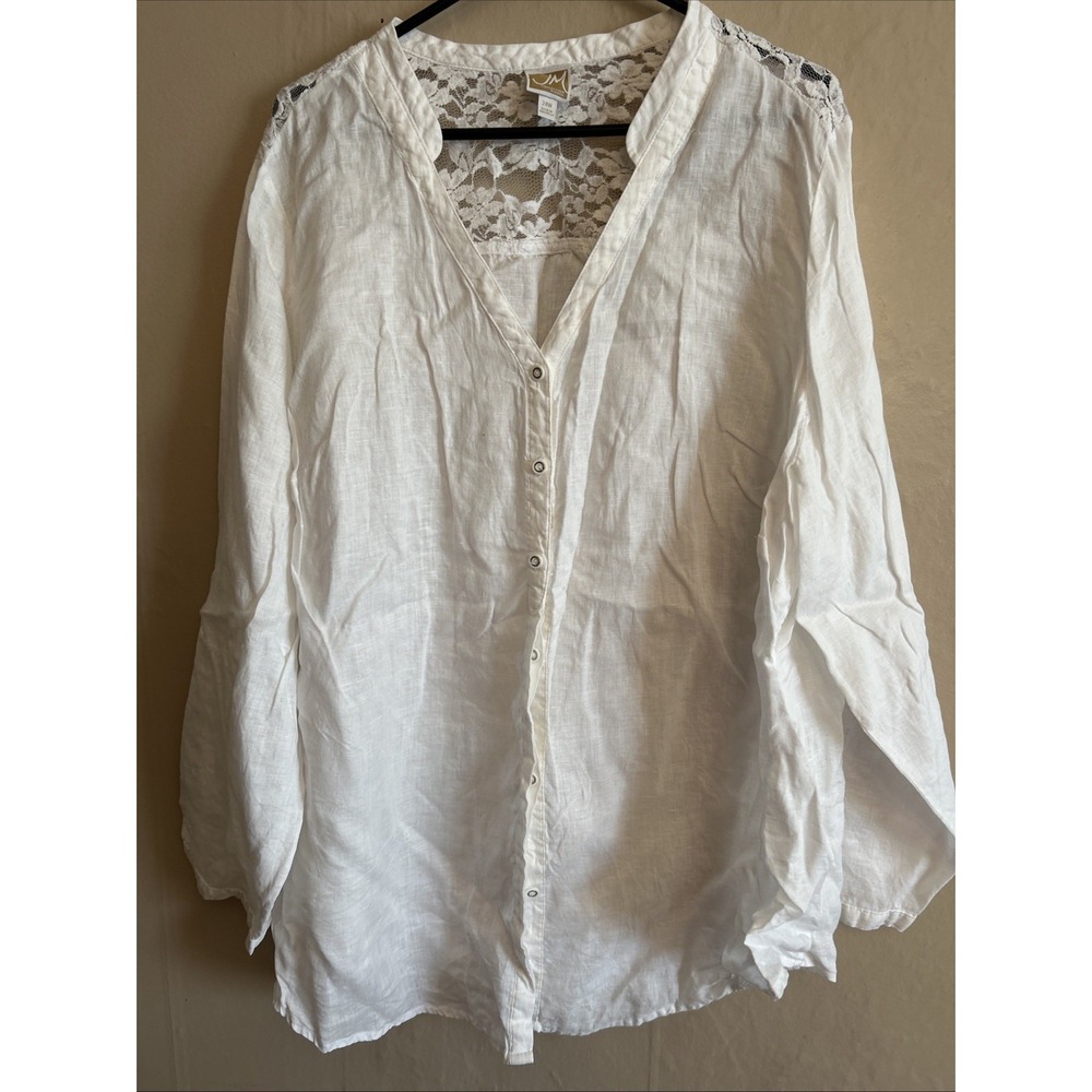 Vintage JM Collection 3X White Convert Sleeves‎ Linen Blouse Top